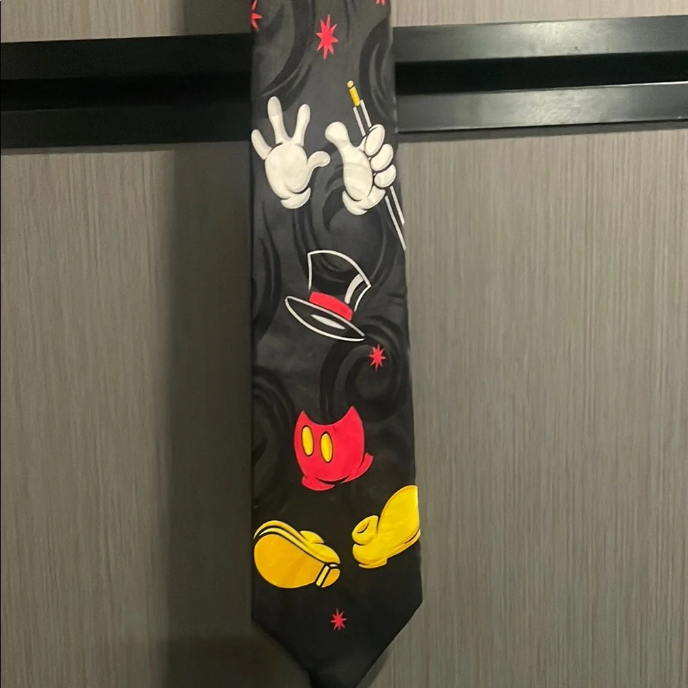 Black Silk Tie with White, Red and Yellow Character Motif